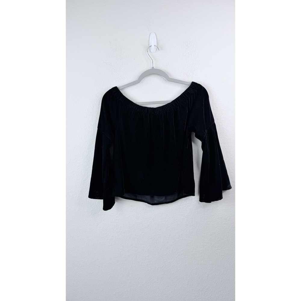Hollister Velvet Blouse S Black Off Shoulder BellSleeve Whimsigoth Dark Romantic - Picture 8 of 8